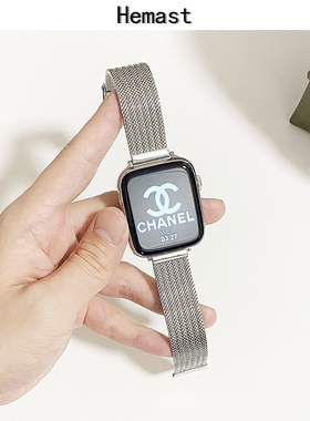 小香风链条iwatch表带麦穗纹金属applewatch细表带se女不锈钢通用