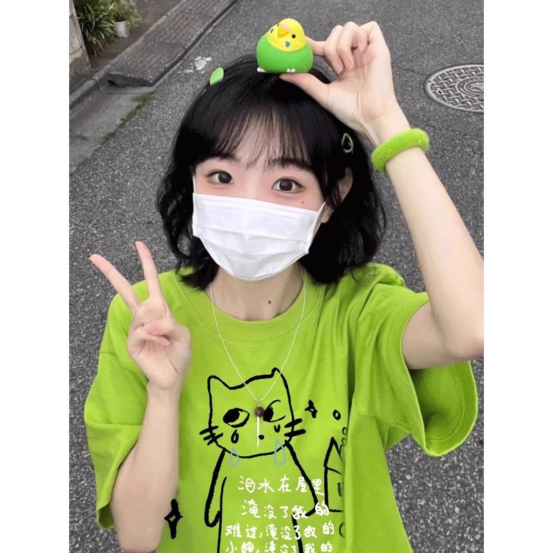 PPHOME美式复古卡通印花短袖T恤女夏季新款宽松显瘦百搭上衣潮牌