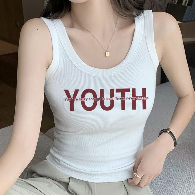 PPHOME美式复古字母印花吊带背心女夏季新款修身外穿内搭打底衫