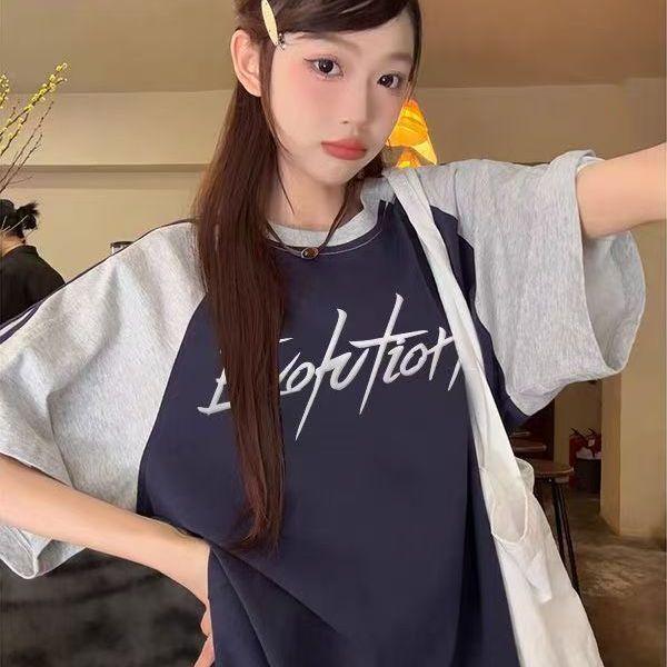PPHOME美式复古字母印花短袖t恤女夏季新款宽松显瘦百搭上衣潮ins
