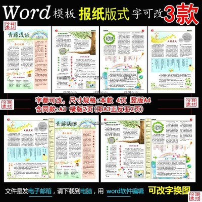 电子报刊word模板校园简报作文报纸版式小报排版设计素材可改A3A4