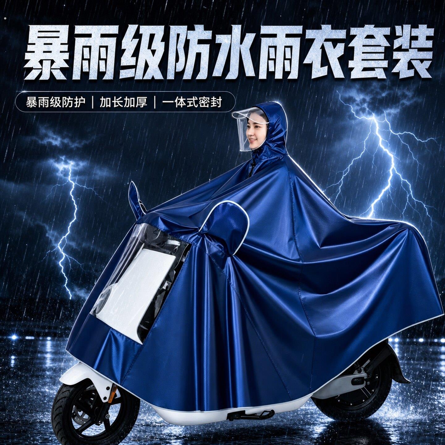 男士暴雨级雨衣轻便款电动车骑行双人亲子加长加厚机车全脸防护