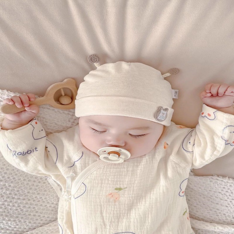 新生婴儿儿帽子0一6月男女宝宝可爱无骨加厚护囟门胎帽秋冬款