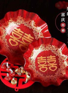 结婚果盘婚礼瓜子糖果盘亚克力红色托盘喜庆大小号干果盘婚庆用品