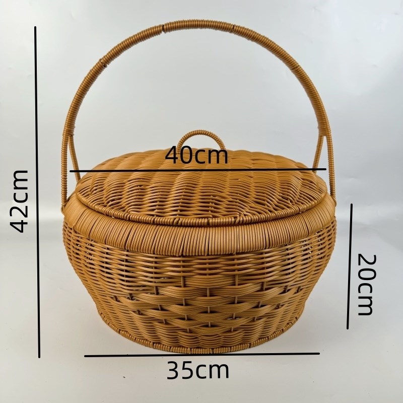 仿藤手工编织婚庆乔迁奉供大号拜神篮拜祖公篮子加大号圆形拜拜篮