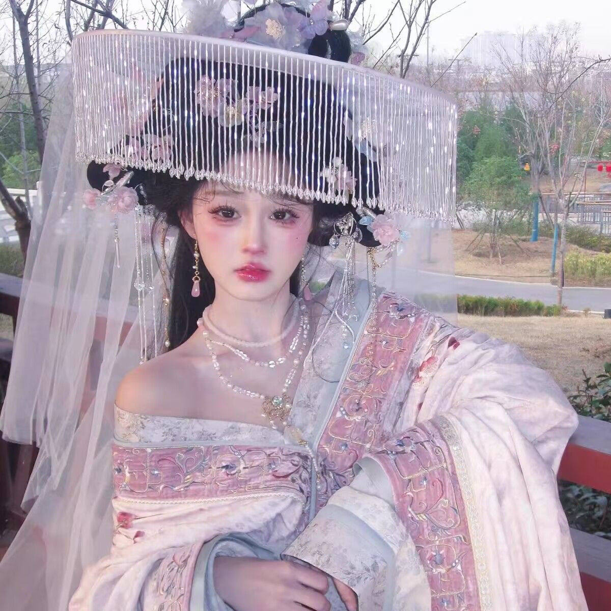 新汉服帷帽流苏防晒唐古