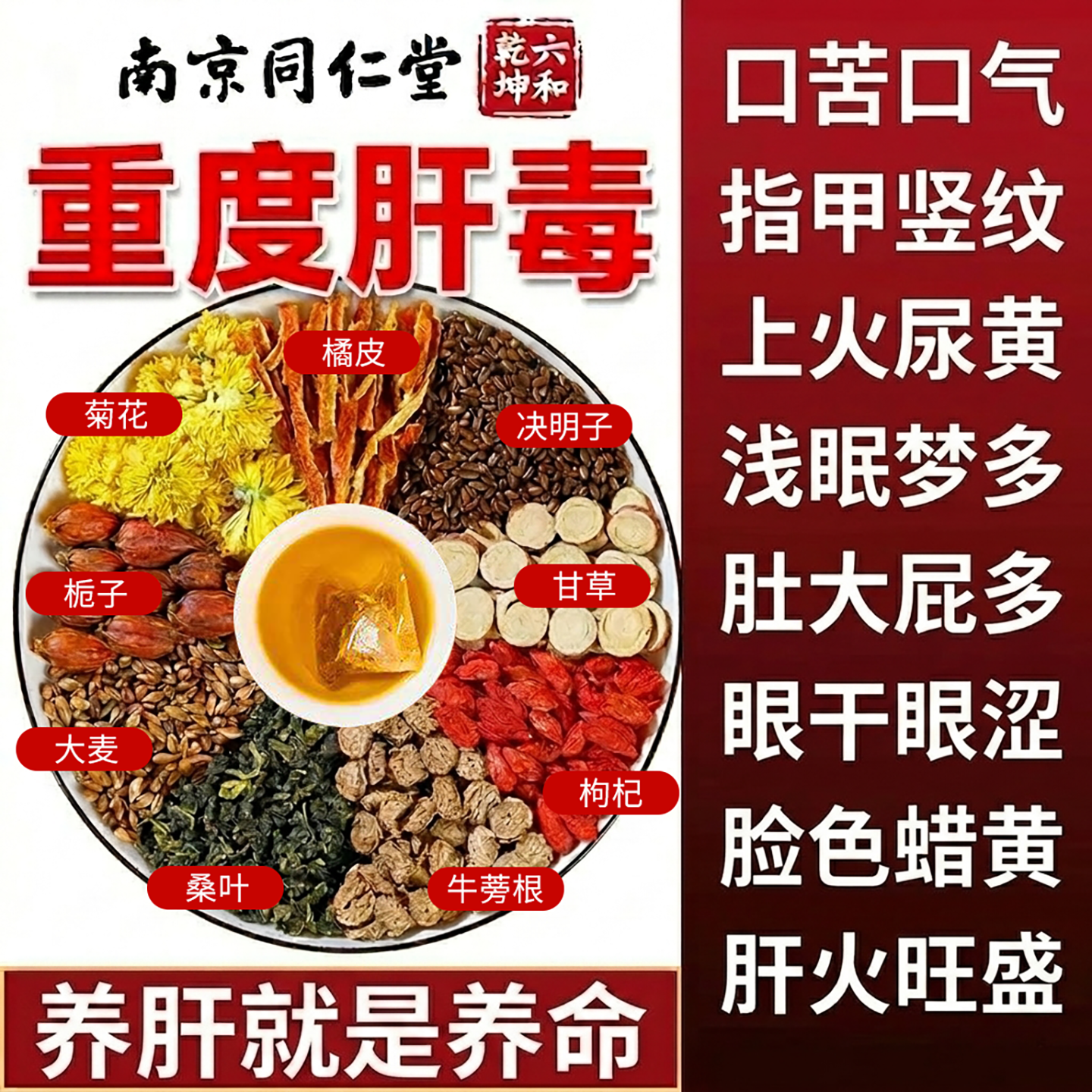 南京同仁堂菊花决明子茶枸杞子蒲公英橘皮牛蒡根养生去降肝火正品