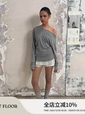 FIRSTFLOOR 设计感慵懒飘带手工褶皱斜肩显瘦针织慵懒上衣