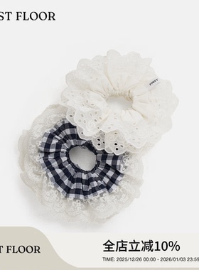 FIRSTFLOOR  花边白色/兰格子大肠发圈发绳发饰