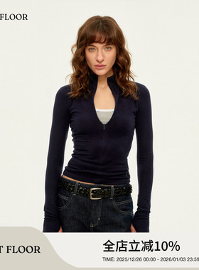 FIRSTFLOOR 云感特殊绒面高弹力基础修身收腰长袖拉链打底上衣