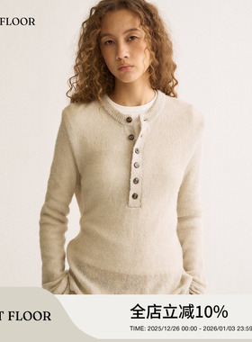 FIRSTFLOOR 秋季复古纯色收腰修身亨利领慵懒休闲短款毛衣上衣女