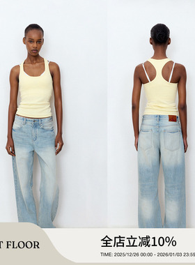 FIRSTFLOOR 纯棉直筒浅蓝色洗水宽松直筒牛仔裤