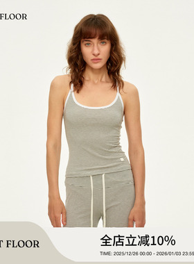 FIRSTFLOOR 夏季天丝凉爽复古收腰条纹短款紧身套装吊带背心女