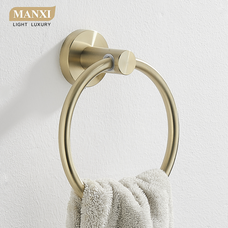 毛巾架免打孔304不锈钢圆形毛巾环浴室卫生间挂擦手巾圈架挂环