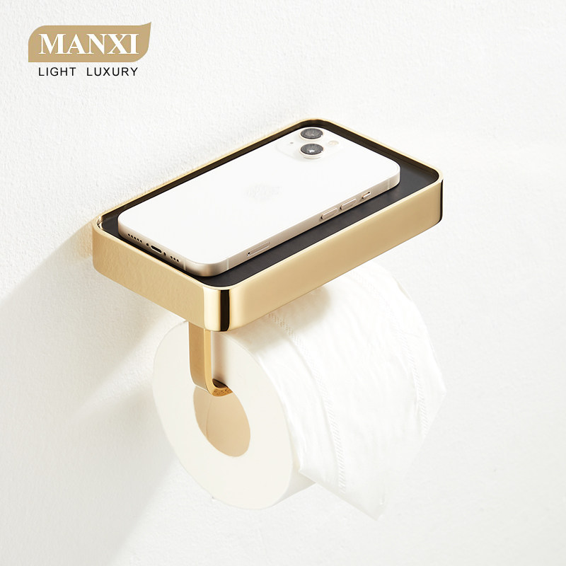 全铜高端牛皮纸巾架免打孔