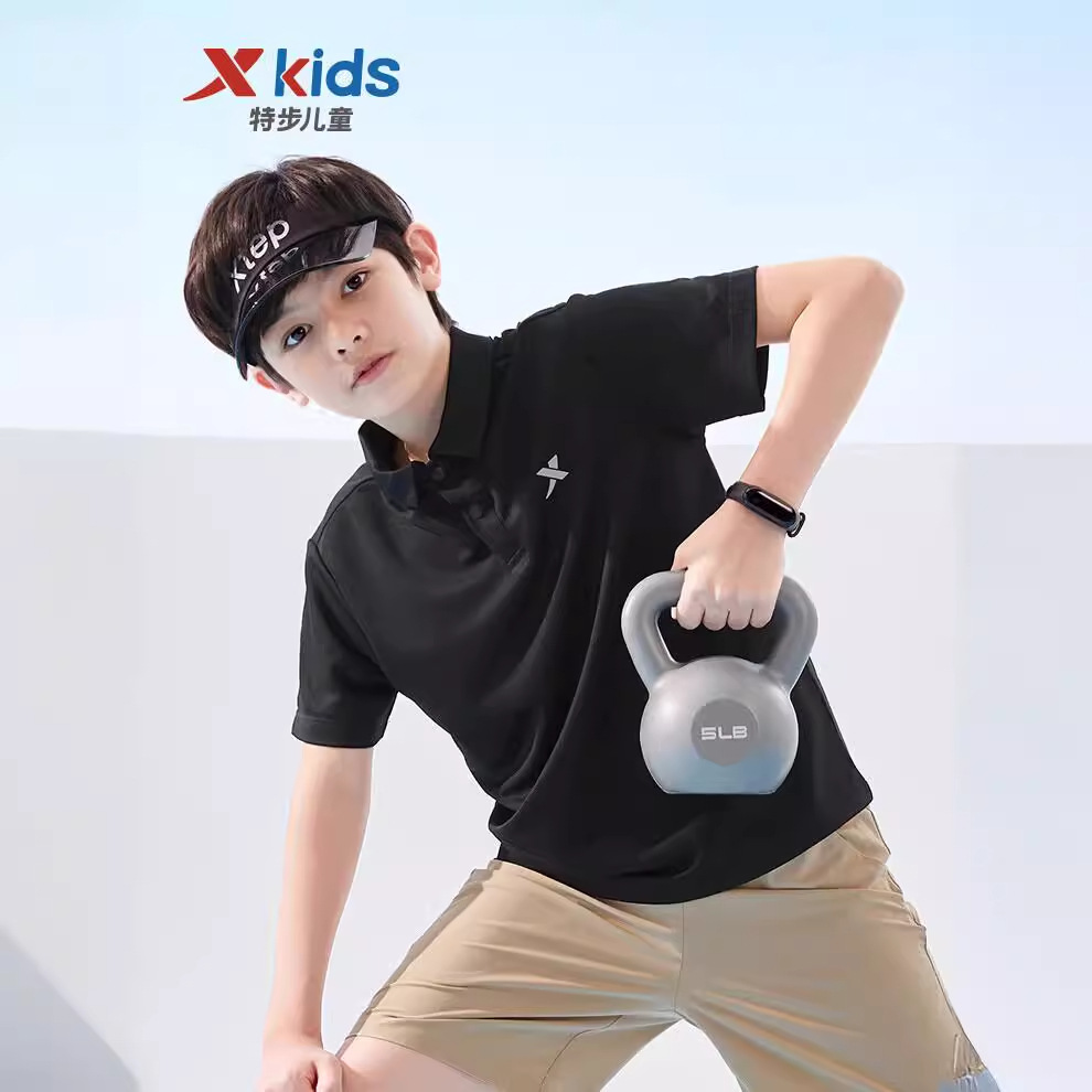 特步(XTEP)儿童童装2025男童夏季款翻领短T运动休闲短袖POLO衫