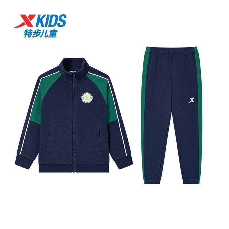特步儿童2026秋季男童女童中大童潮流百搭拼色运动衣裤套装春秋款
