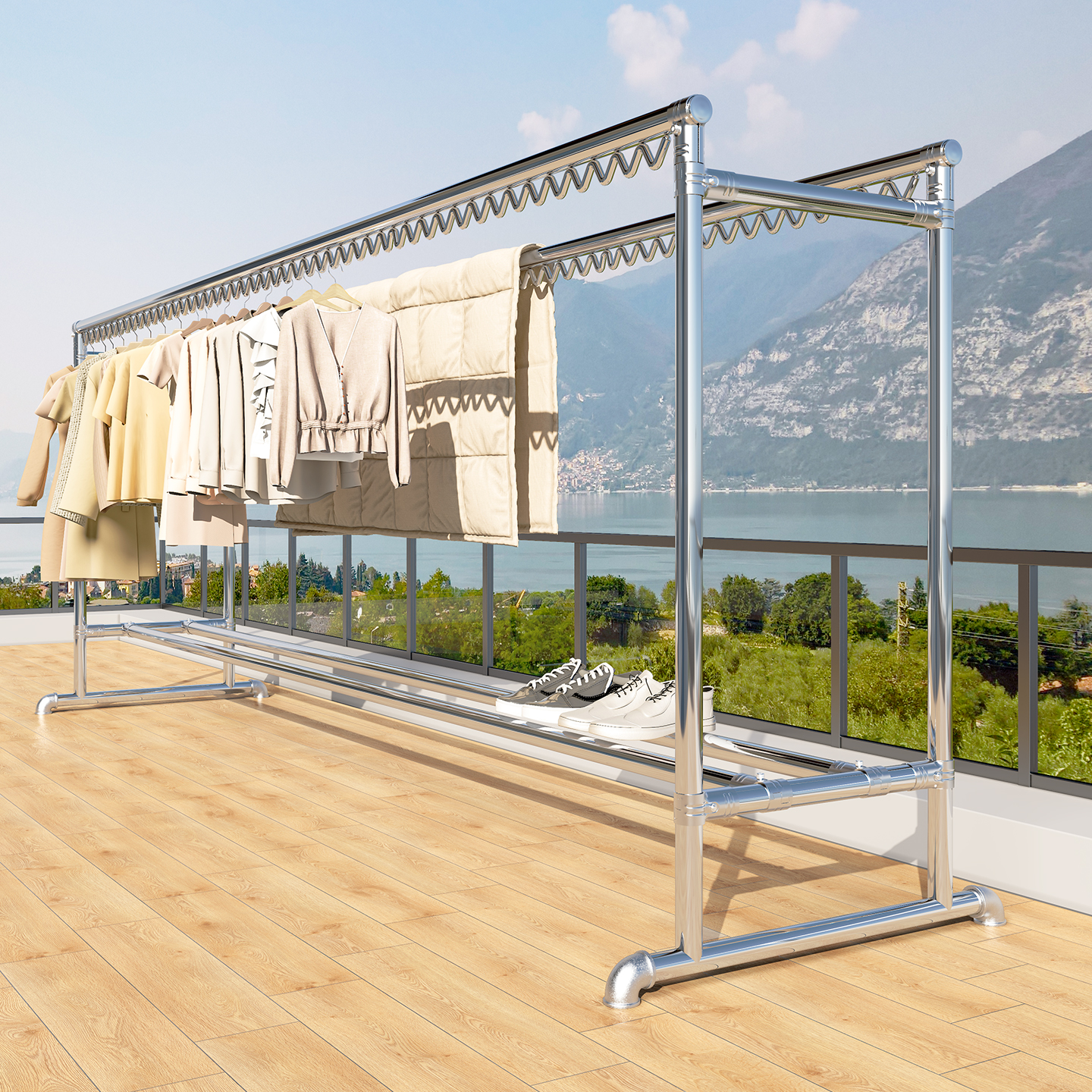 304不锈钢双杆晾衣架落地式