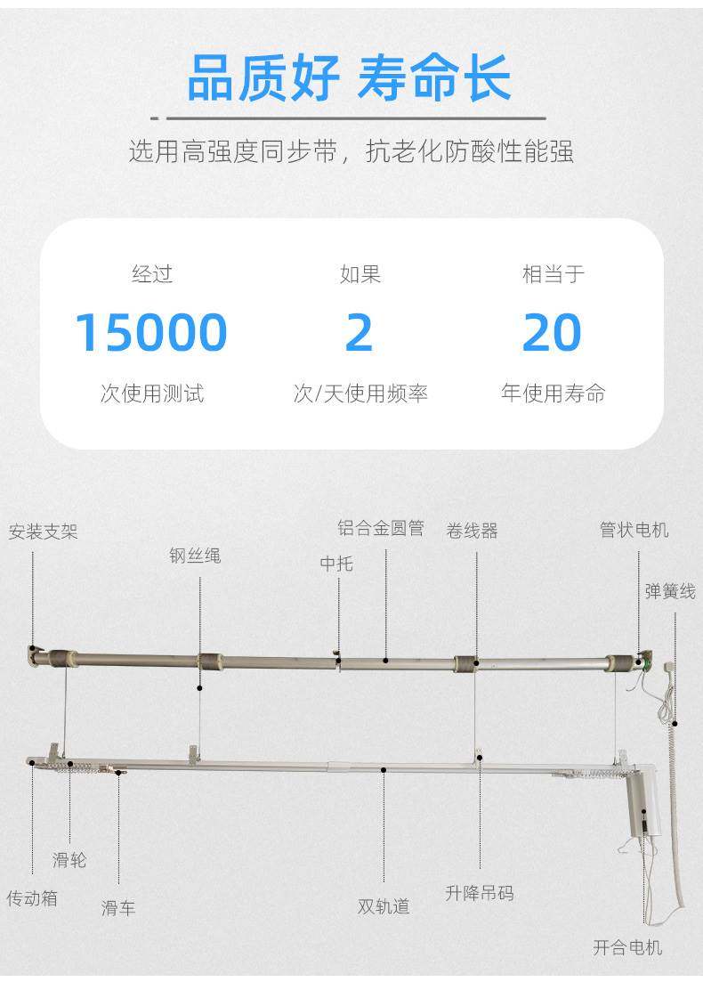 别墅高复式楼电动窗帘升降开合轨道智能全自动语音上下升降器电机