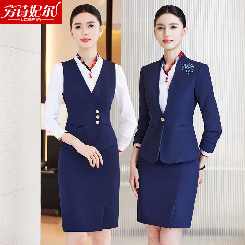 空姐制服女高端职业套裙酒店前台接待工作装中式餐厅服务员工作服