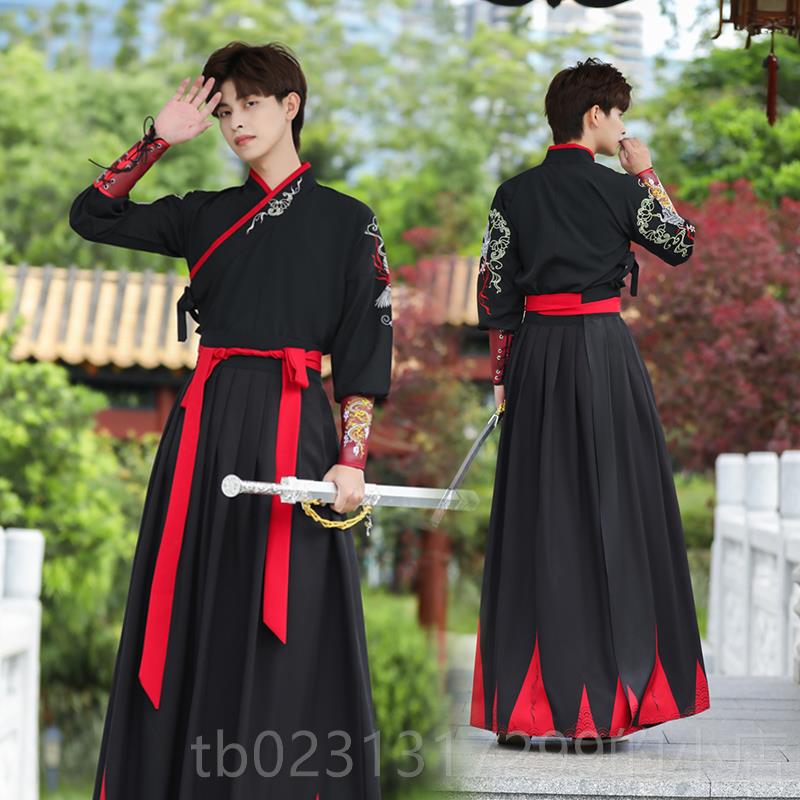 新款中国风男原创统袖汉服生古装武士刺长客侍传卫学生黑色武术演
