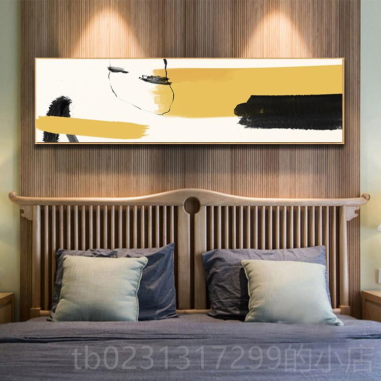 新款客厅装饰画现代约背景壁画酒室店床头艺术画简卧横墙版抽象长图片
