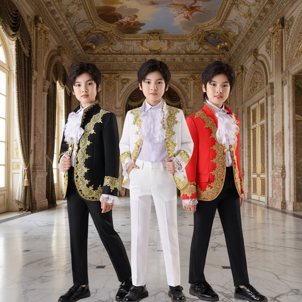 儿童男童欧洲风格宫廷元旦话剧万圣节演出服镶金白马王子表演礼服