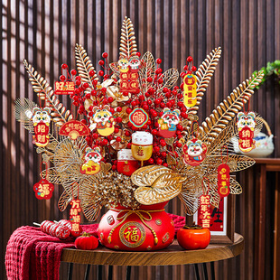 蛇年新年装饰品发财果摆件福桶抱抱桶2025年新款春节过年客厅布置