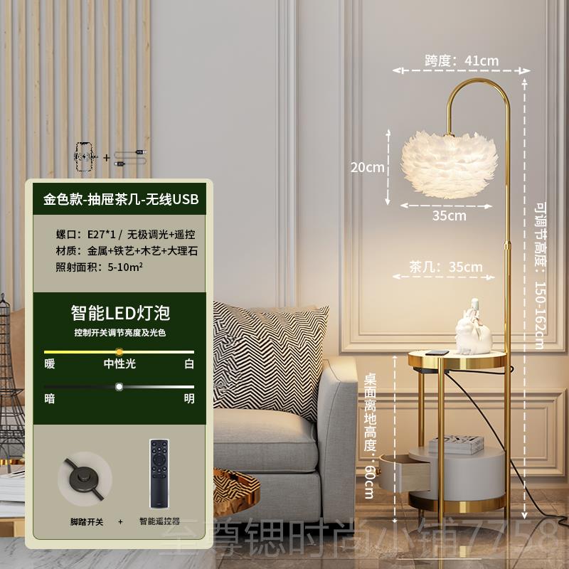 正品一羽毛落i地灯客厅卧室床头柜网红ns风氛围沙发轻奢置物架台