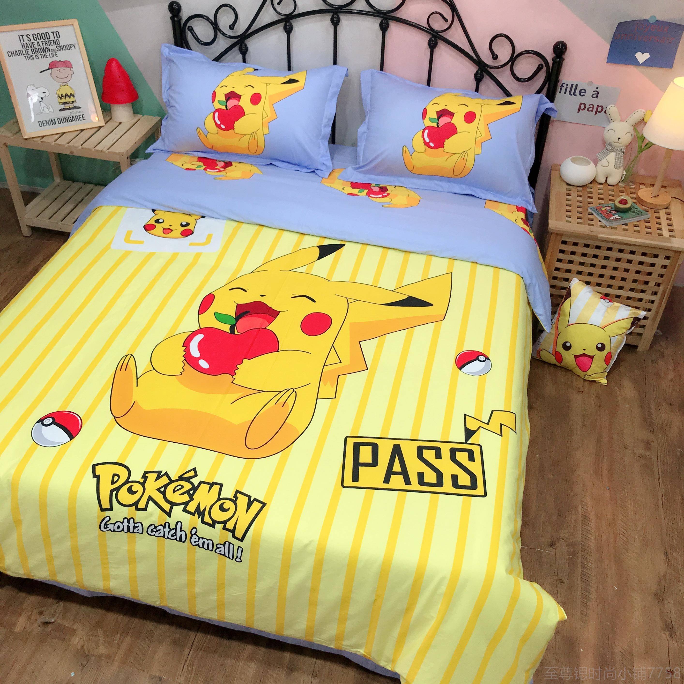 正品卡通全棉床四件套男0孩儿童可爱独角兽10女%纯棉上被套床单三