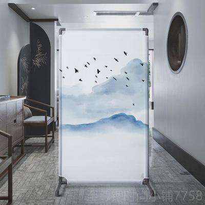 正品家用屏风隔断半新中式山水关遮地挡饰落透明屏风雪纺纱组装玄