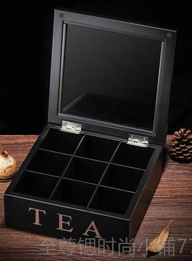 正品九茶格竹子制茶叶盒天窗袋装咖叶啡收纳零盒竹木质罐食收纳储