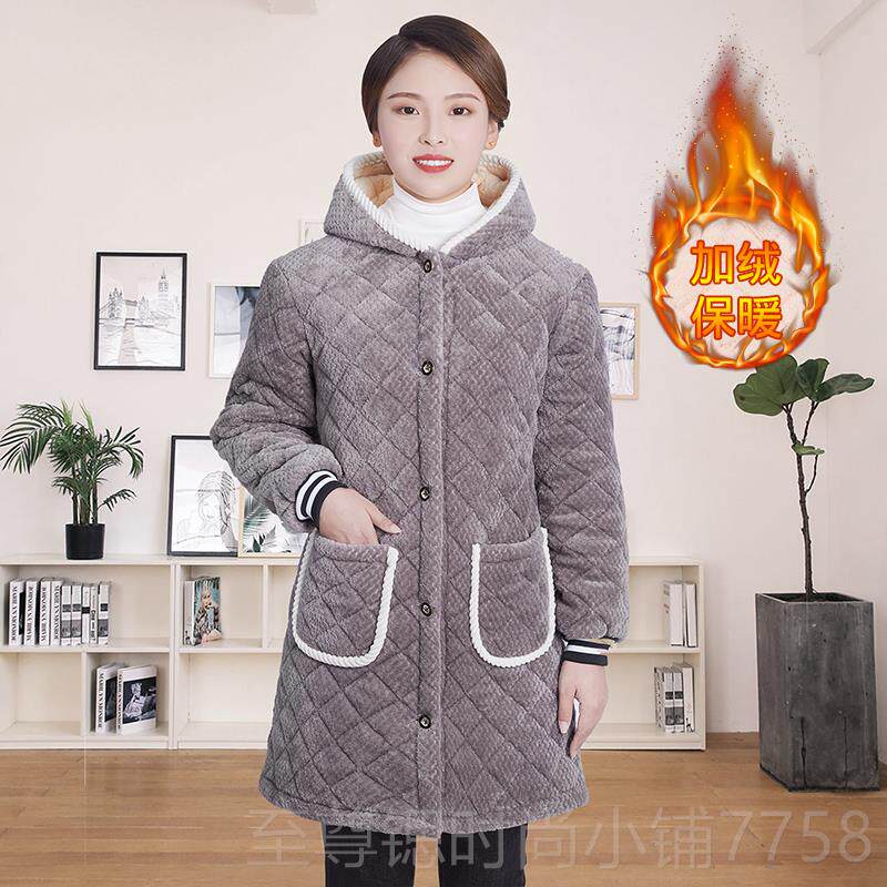 正品罩服衣女冬季加绒加厚中长款成人长袖工暖作棉保新款棉围袄裙