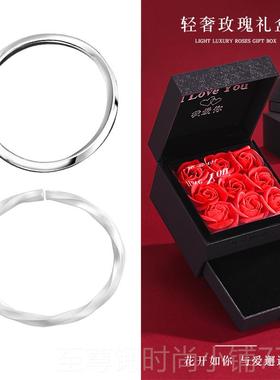 正品999莫纯银比乌斯手镯男女士款环情侣素圈男生足银子情人镯节