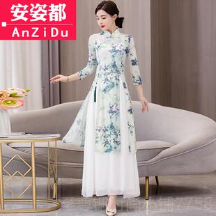 正品服仙气禅意连衣裙女改良旗年款中国风采耳师轻足浴袍技师茶工