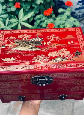 正品红楼梦具 平遥中式金古 典 手绘贴箔漆器首饰盒 母到亲节 礼