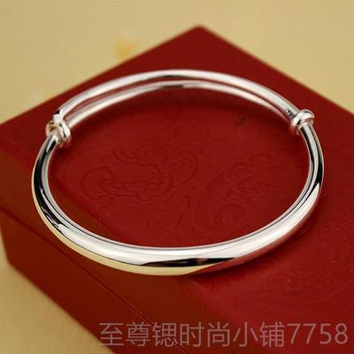 正品纯银面搭拉扣手镯 999女款韩版百银镯子光森男系情侣简约银手