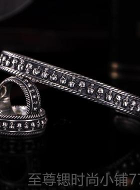 正品VULCA伏尔髅手镯男纯银网红机车流行哈雷欧甘美N手工骷骷髅银