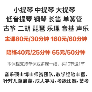 线上真人视频乐器主课陪练课小提琴中提琴大提琴低音提琴钢琴管乐