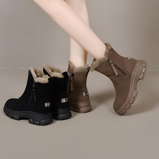 毓格格真皮女鞋xizi昔子短靴加绒雪地靴保暖大棉靴马丁靴冬季加厚