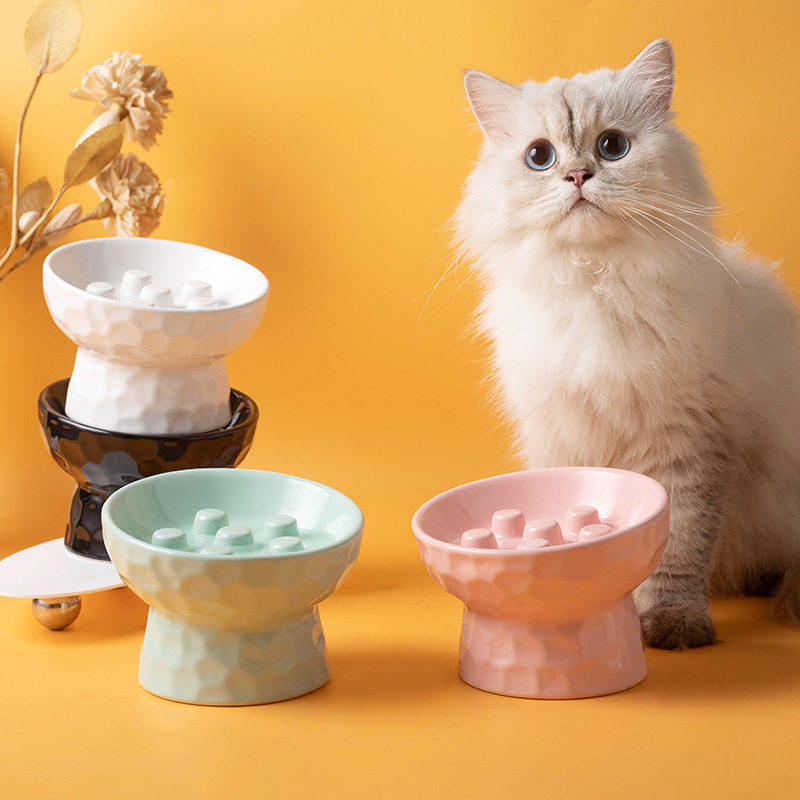 宠物慢食碗防噎缓食陶瓷狗碗中小型犬狗食盆防打翻高脚猫碗猫食盆