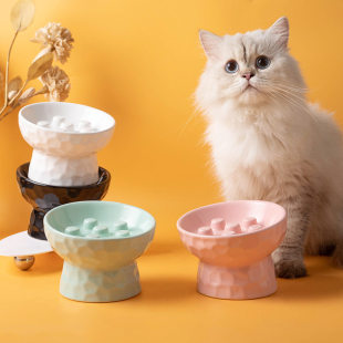 宠物慢食碗防噎缓食陶瓷狗碗中小型犬狗食盆防打翻高脚猫碗猫食盆