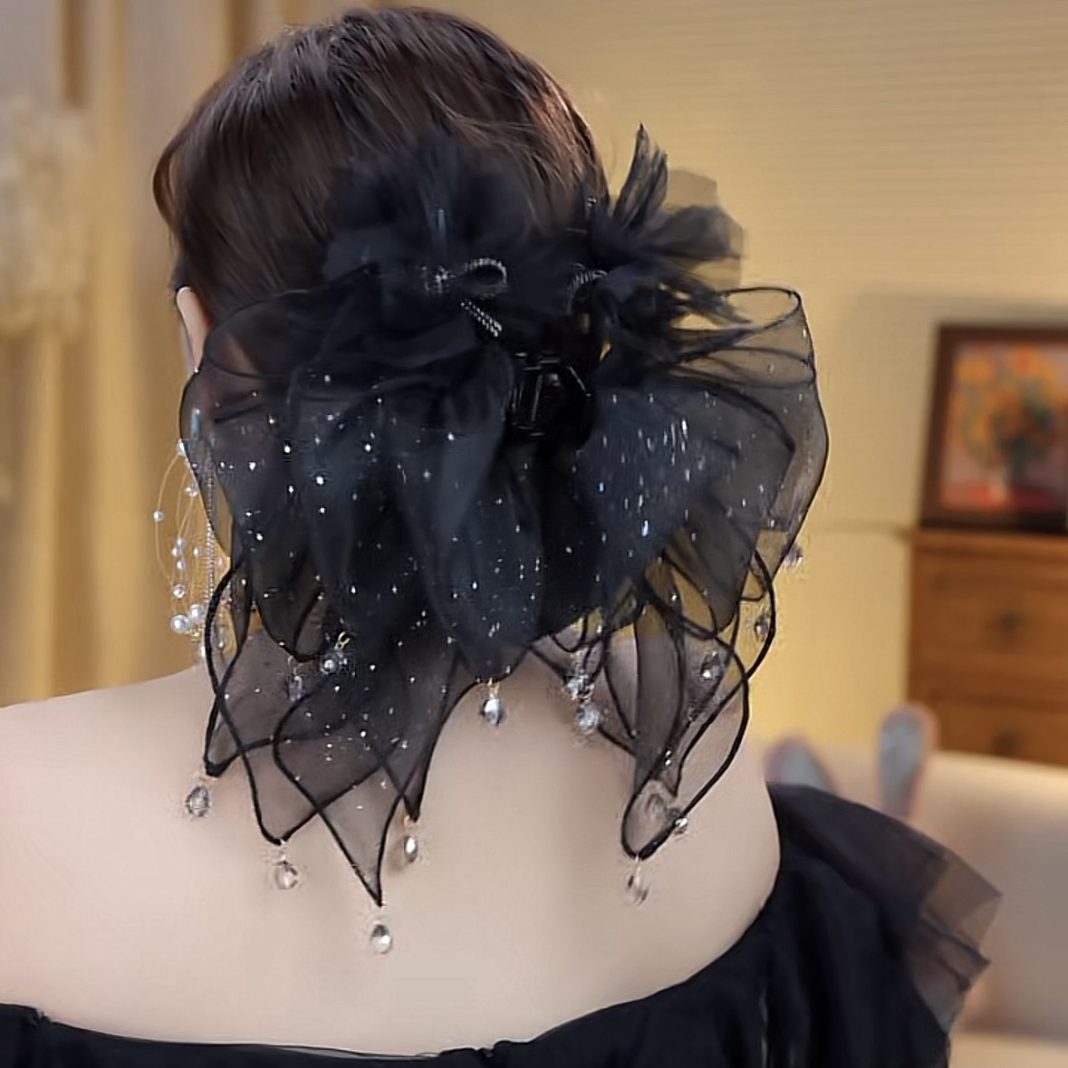 【花瓣泡泡】抓夹高定网纱蝴蝶结裙摆满天星发夹百搭显发量头饰女