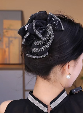 黑色闪钻麦穗蝴蝶结抓夹女鲨鱼夹气质复古时尚气质百搭轻奢发夹