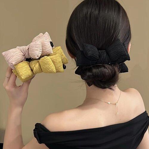 韩系甜美蝴蝶结褶皱蓬松显发量香蕉夹女后脑勺高马尾扭扭竖夹发饰