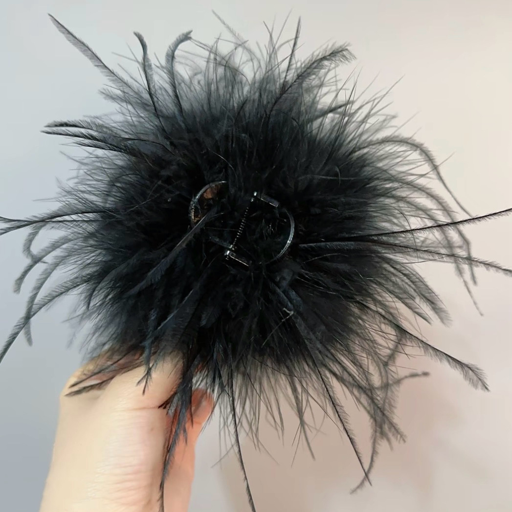 高级感气质羽毛抓夹6cm小号黑色羽毛夹显发量高马尾夹半扎发卡女