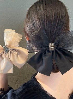 网纱大蝴蝶结头饰弹簧夹高级感夹子黑色后脑勺发夹韩国网红发饰女