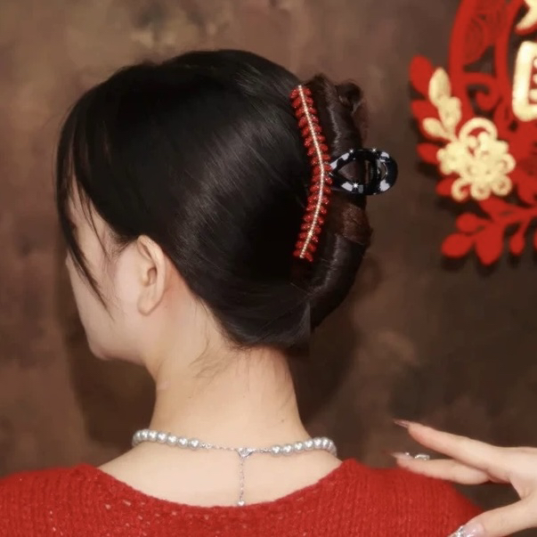 高级感红麦穗发夹春夏新款鲨鱼夹女红色简约优雅后脑勺大抓夹发饰