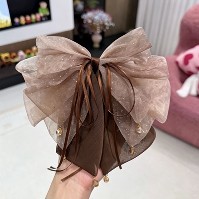 雾棕序章新中式水墨晕染蝴蝶结抓夹超仙马尾夹高级感气质发饰头饰