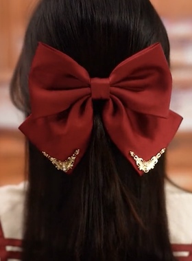 网红爆款高级感发夹电镀14K金色宫廷复古大蝴蝶结平行夹横夹发卡